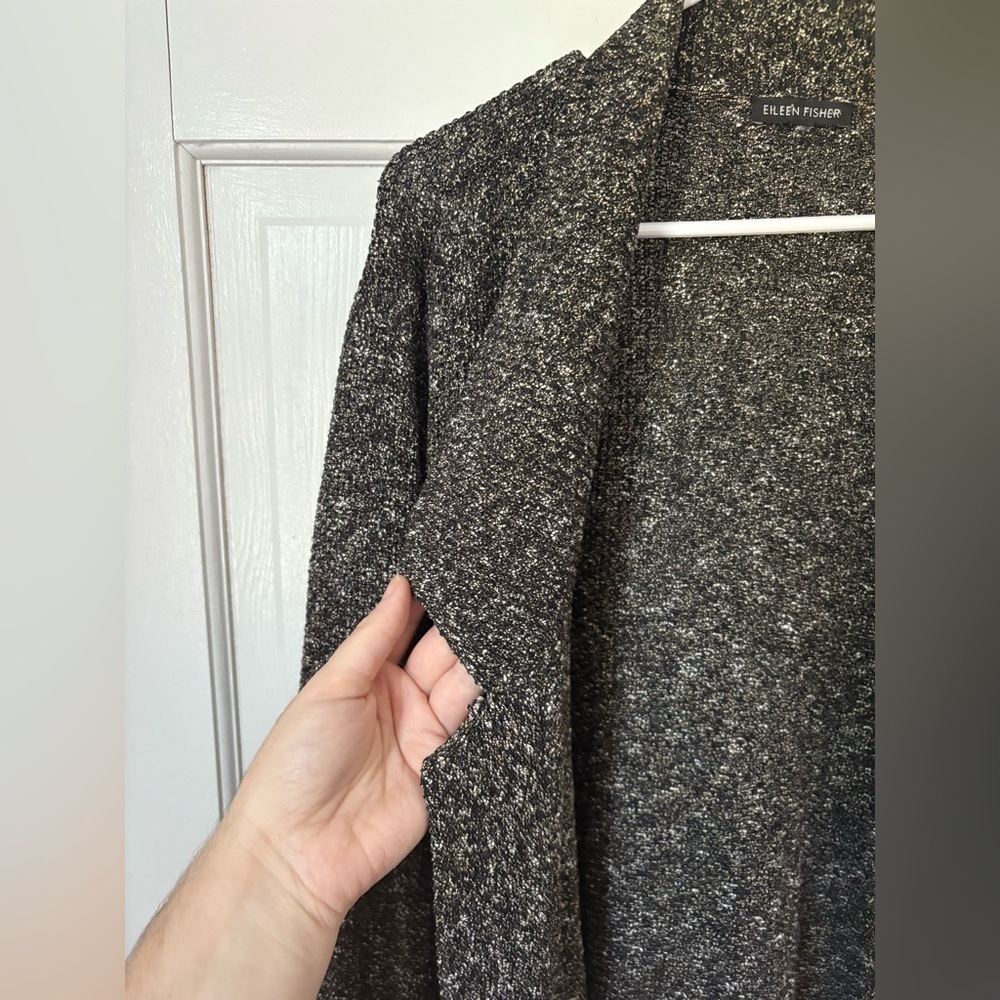 Eileen Fisher Drape Front Cardigan Blazer in Textured Black, Size XL Popcorn - Picture 5 of 9